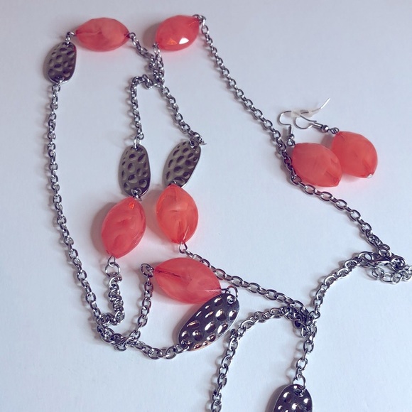 Orange Necklace With Matching Earrings - Picture 1 of 5